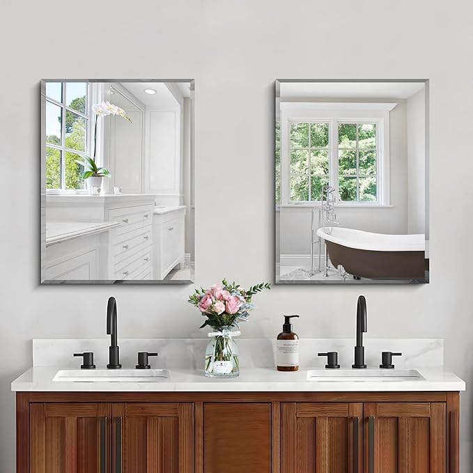 CILIBER 18x24 Beveled Mirror, Frameless Beveled Bathroom Mirrors - Image 3