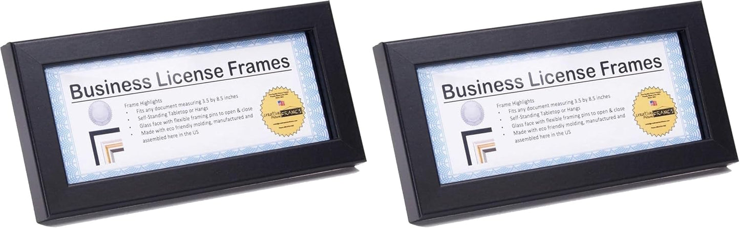 [3.5x8.5bk Professional Black Business License Certificate Frame, Holds 3.5 by 8.5 inch Media, Self-Standing with Wall Hanger (Pack of 2)