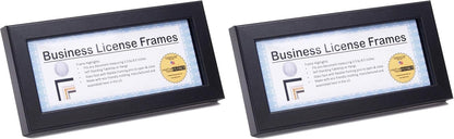 [3.5x8.5bk Professional Black Business License Certificate Frame, Holds 3.5 by 8.5 inch Media, Self-Standing with Wall Hanger (Pack of 2)