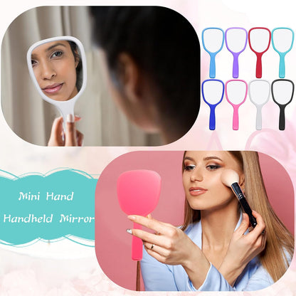 Vinsot 50 Pcs Handheld Mirror Bulk Small Plastic Hand Mirrors with Handle Portable Makeup Mirror for Salon Clients Party Favors Gifts Travel Camping Home Use, 3.15" x 7.09" (8 Colors)