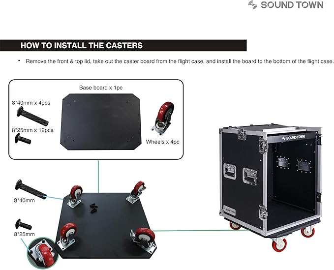 Sound Town Heavy-Duty 1/2" Plywood 14U PA DJ Rack/Road ATA Case - Image 7