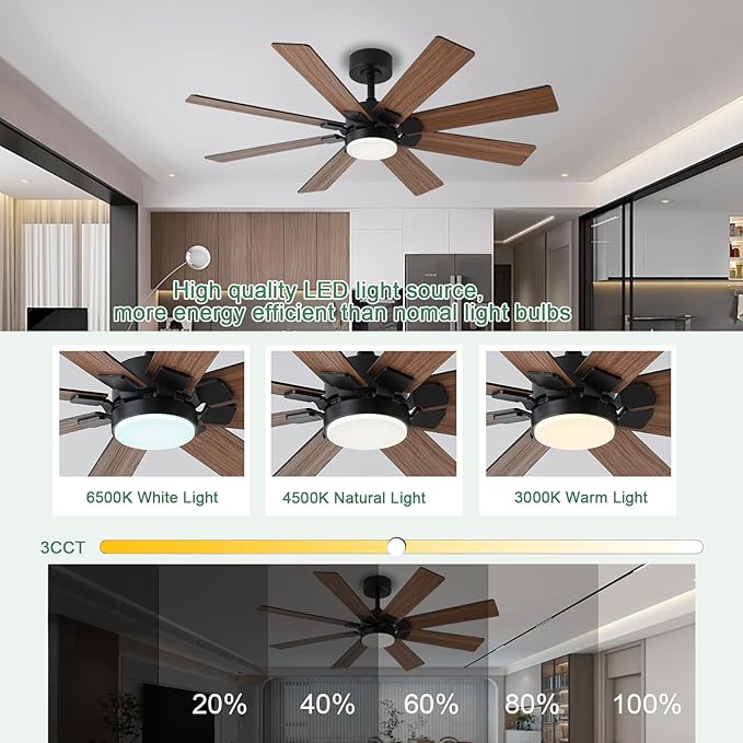 KNUN 48 Inch Ceiling Fans with Lights and Remote/APP Control, Low Profile - Image 3