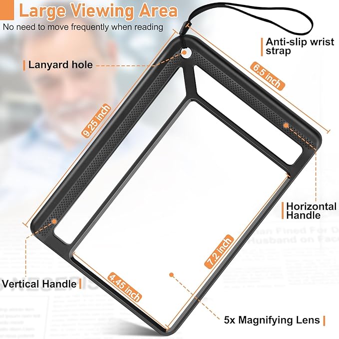 5X Full Page Magnifying Glass for Reading, Lightweight Rectangular Magnifier - Image 4