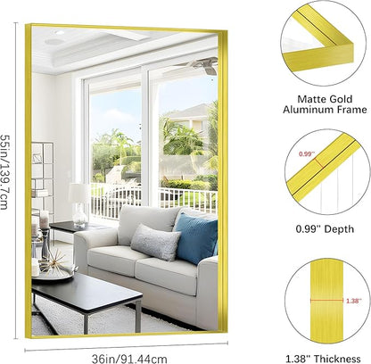 Gold Bathroom Mirror, 36x55 Inch Rectangular Deep Frame Mirror, Large Wall - Image 3
