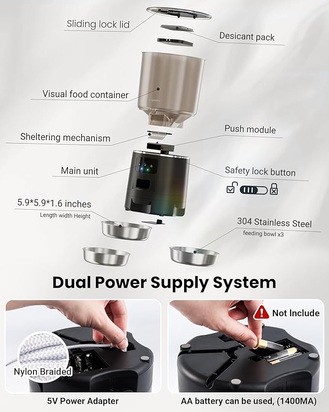 Automatic Cat Feeder for 3 Cats, 6L/25 Cup Cat Food Dispenser - Image 6
