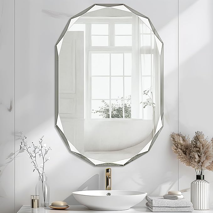 Bathroom Mirror for Wall, Beveled Edge Frameless Wall Mount Vanity Mirror by ladynow