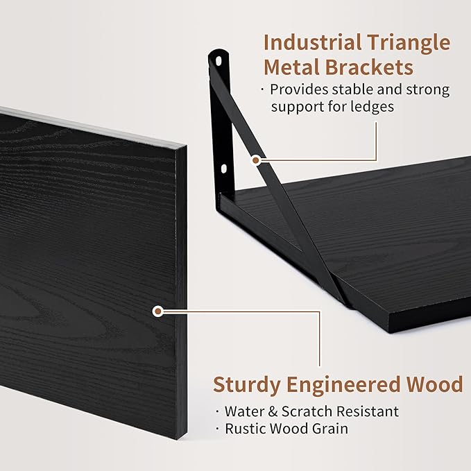 Axeman Deep Floating Shelves for Wall, 16W x 12D Black Floating Shelves Set of 2 - Image 4