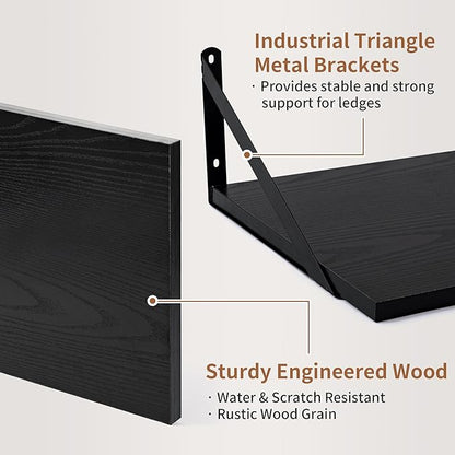 Axeman Deep Floating Shelves for Wall, 16W x 12D Black Floating Shelves Set of 2 - Image 4