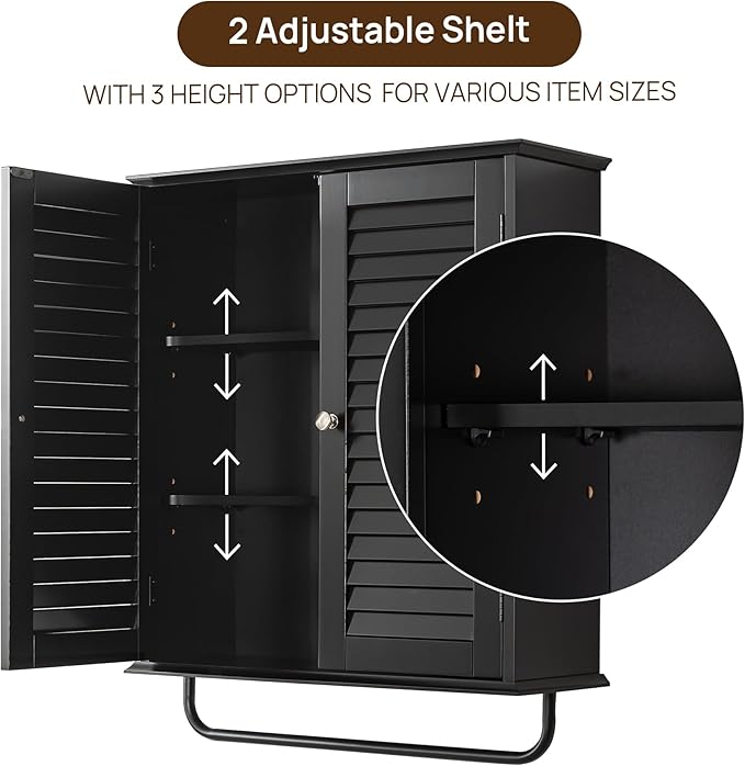 Bathroom Storage Cabinet with Adjustable Wood Shelves & Doors, Made of PDF Wood - Image 5