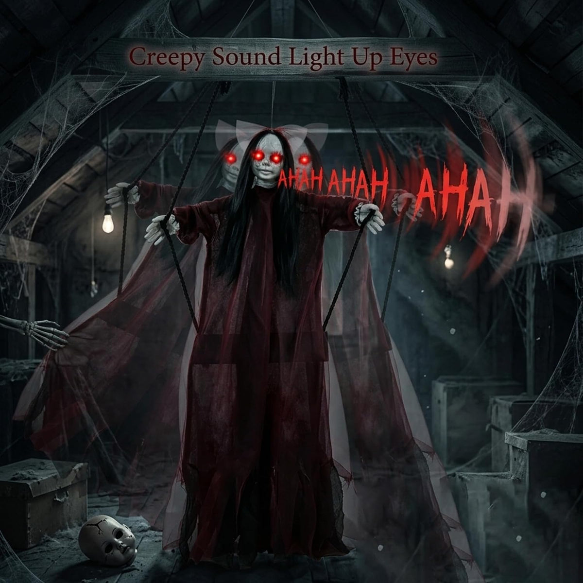 5FT Scary Halloween Hanging Ghost Girl, Haunted House and Yard Decor