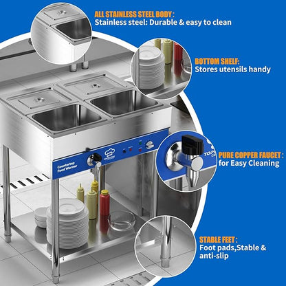 4-Pan Commercial Food Warmer, Electric Steam Table, 120V 1700W Stainless Steel - Image 5