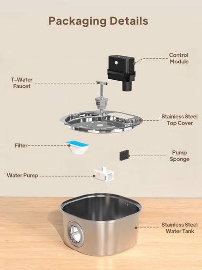 Voluas Cat Water Fountain Stainless Steel: 108oz/3.2L Wireless Cat Fountain - Image 9