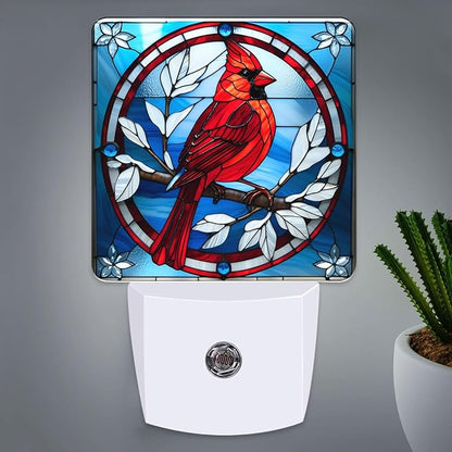 PODMemory Cardinal Stained Glass Night Lights Plug into Wall by PODMemory