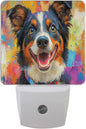 Pigsaly Led Night Light Colorful Australian Shepherds Dog Night Light Plug in by Pigsaly