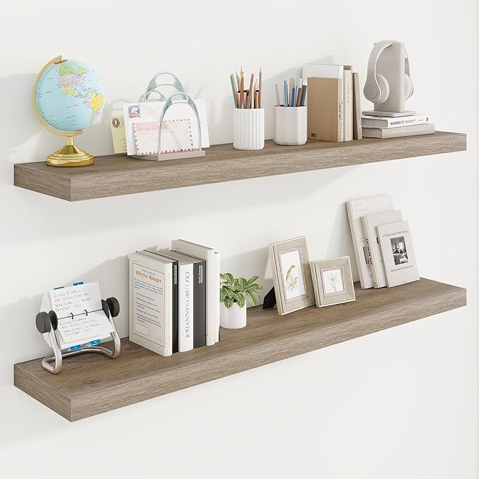 48in Floating Shelves for Wall, 2 Pack Long Wall Mounted Engineered Wood Shelves by Marsmiles