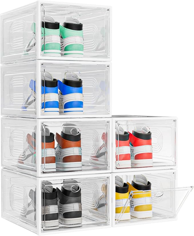 6 Pack Thicken Shoe Organizer Stackable, Upgraded Sturdy Shoe Storage Box by shoeboxesanddeskorganizers