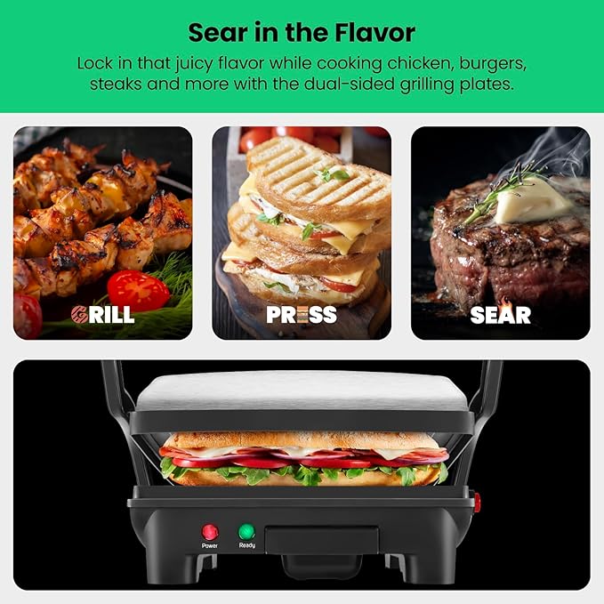 Chefman Panini Press Grill and Gourmet Sandwich Maker Non-Stick Coated Plates - Image 4