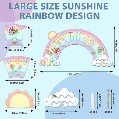 5FT Large Pastel Rainbow Wooden Activity Wall Panel - Image 2