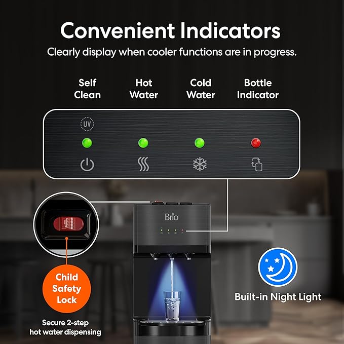 Brio Self Cleaning Bottom Loading Water Cooler Water Dispenser – Black - Image 8