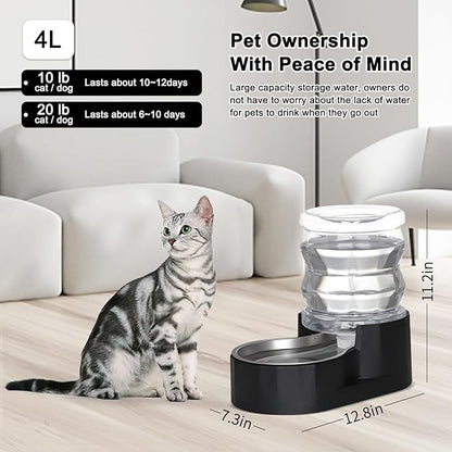 RIZZARI Automatic Gravity Pet Waterer Dispenser : 4L Black Stainless Steel Bowl - Image 5