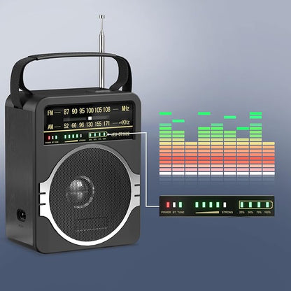 JEUJUG Portable AM FM Radio, FM Radio Built-in Rechargeable Battery/DC D*4 Cell - Image 5