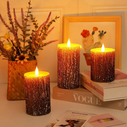 Flameless Candles Battery Operated Pillar Pine Effect Real Wax Flickering 3D - Image 4