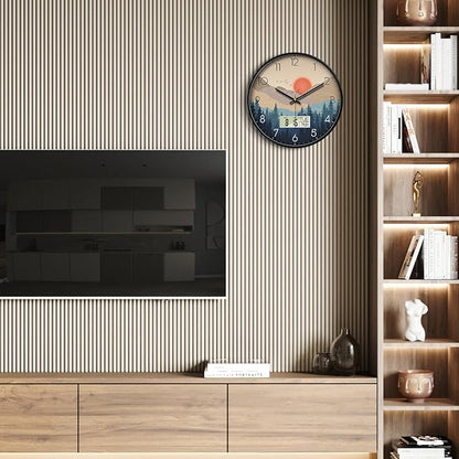 Silent Wall Clock with Day Week Temperature Wilderness with Sunset Non-ticking - Image 5
