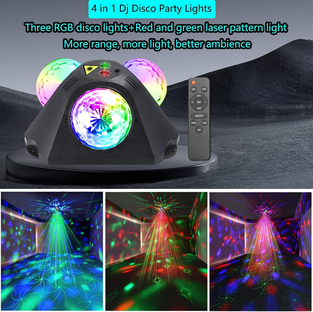 Yinpkteo 4 in 1 Disco Ball DJ Party Lights, 3 RGB Disco Lights+Red and Green ...