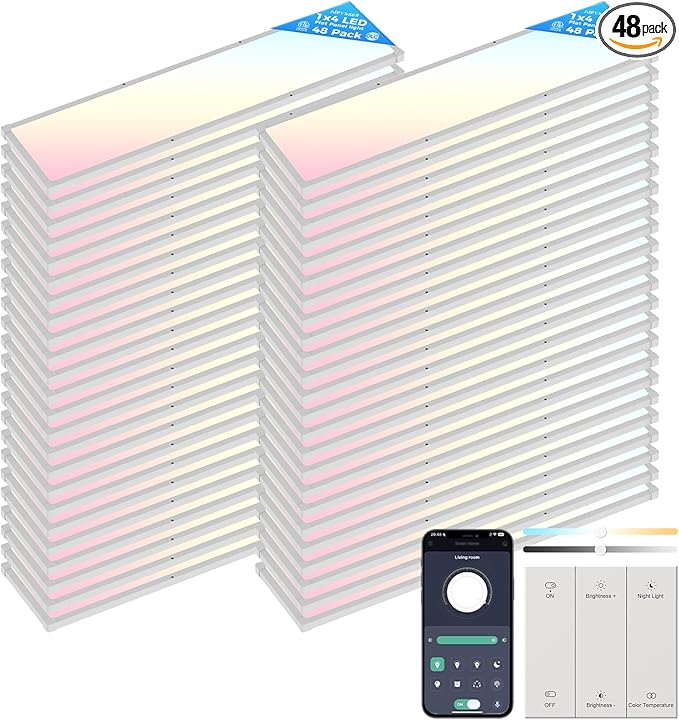 AIKVSXER 48 Pack 1x4 FT LED Flat Panel Light Surface Mount, by AIKVSXER