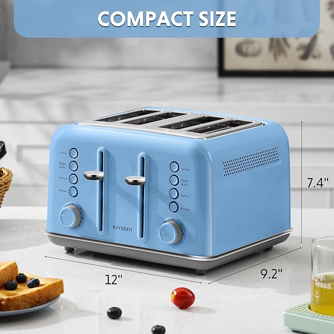 BUYDEEM DT640 4-Slice Toaster, Extra Wide Slots, Retro Stainless Steel - Image 5