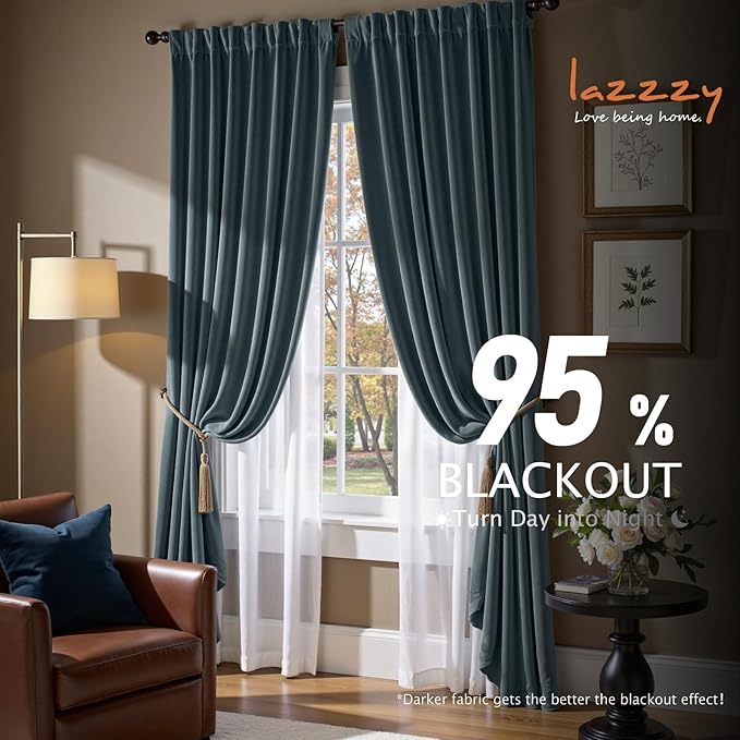 Lazzzy Blue Blackout Velvet Curtains 84 Inch Long Thermal Insulated Room - Image 5