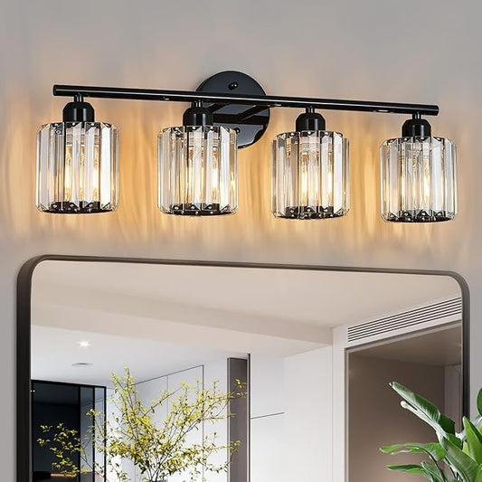 FDPBY Modern 4 Light Crystal Vanity Light, Plating Black Vertical Bathroom by FDPBY