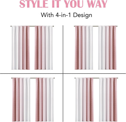 Pink White Ombre 100% Blackout Curtains Bedroom 52x63 2 Panels | Gradient Patterned Room Darkening Drapes for Girls Nursery Living Room 63 Inch Long Thermal Insulated Soundproof Rod Pocket