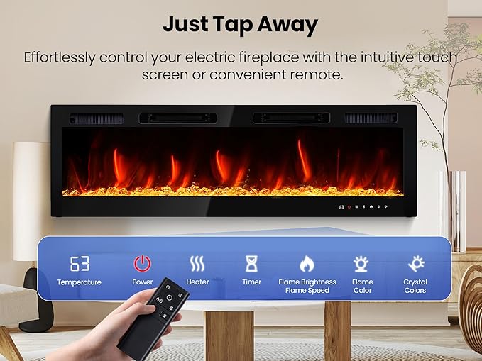 70" Electric Fireplace Realsmart Wall Mounted and Recessed 1500W Fireplaces - Image 6