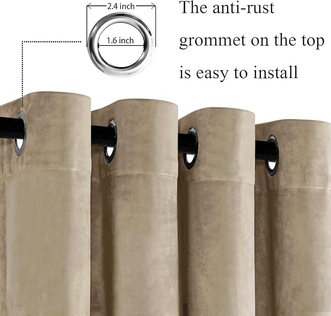 JIUZHEN Taupe Velvet Curtains 96 inches - Image 2