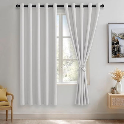 JIUZHEN Greyish White Blackout Curtains by JIUZHEN