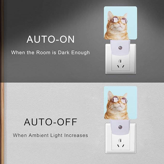 Smoaffly Glasses Cat Night Light Plug-in LED Nightlights Auto Sensor Night Lamp - Image 5