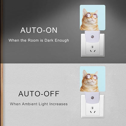 Smoaffly Glasses Cat Night Light Plug-in LED Nightlights Auto Sensor Night Lamp - Image 5