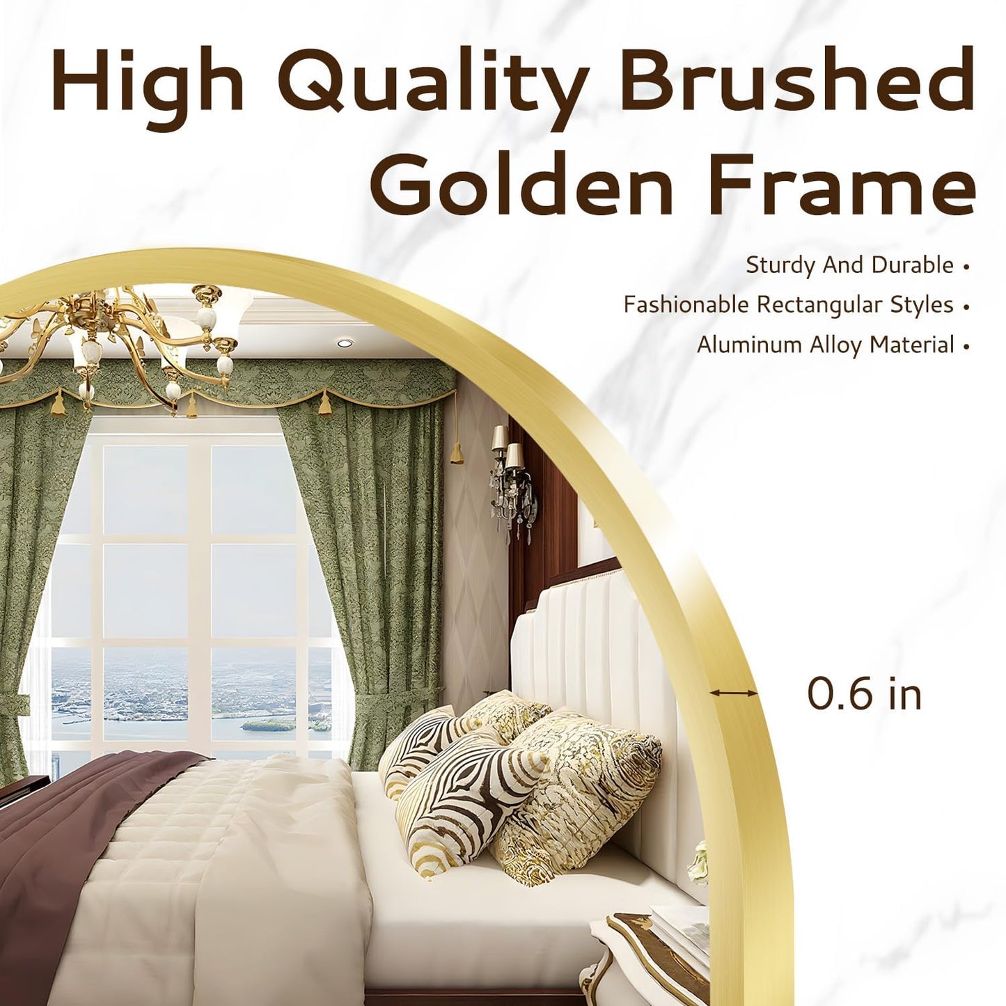 Full Length Mirror, 55x15‘’ Arched Wall Mirror for Bedroom, Long Gold Standing Floor Mirror, Full Body Tempered Glass Vanity Mirror with Aluminum Frame for Entryway, Living Room, Bathroom Décor