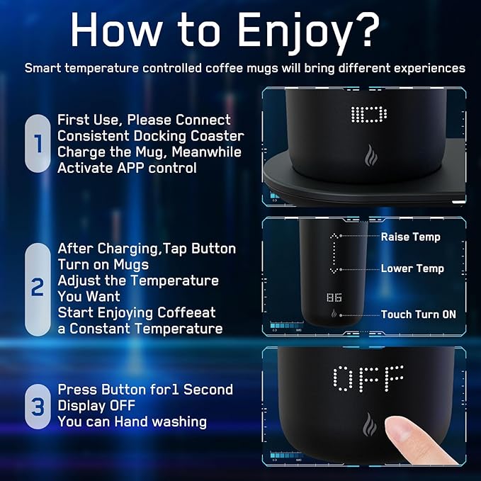Temperature Control Heated Coffee Mug Smart Self Heating Travel Mug 12 Oz App - Image 3