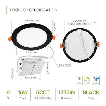 ASD 12 Pack LED Recessed Lighting 6 Inch 15W, 5 CCT 2700K-5000K CRI90+ - Image 2