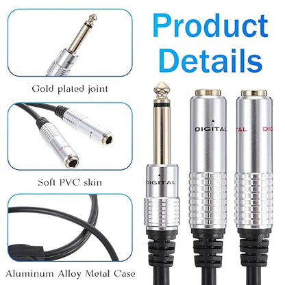 6.35mm TS Guitar Signal Audio Y Splitter Cable, 1/4 Inch Mono Male to Dual Mono - Image 3