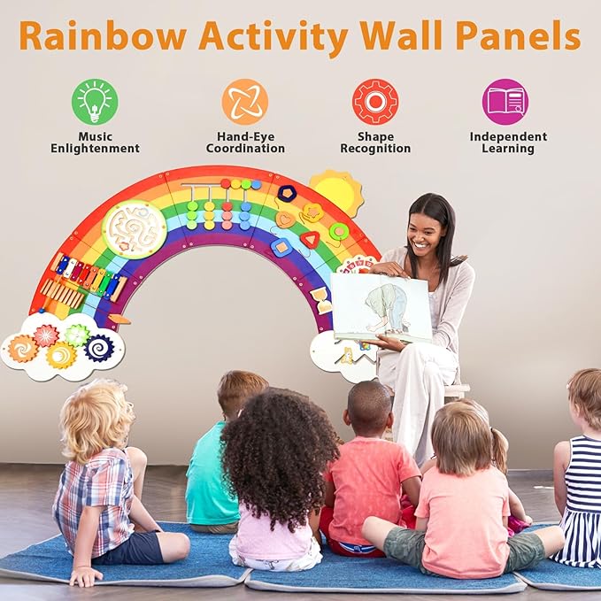 5FT Large Sunshine Rainbow Wooden Activity Wall Panel Christmas Gift - Image 7
