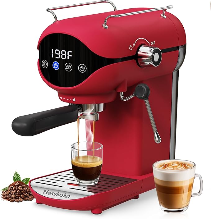 Espresso Machine with Steam Milk Frother Semi Automatic 20 Bar Compact Red with by Unknown