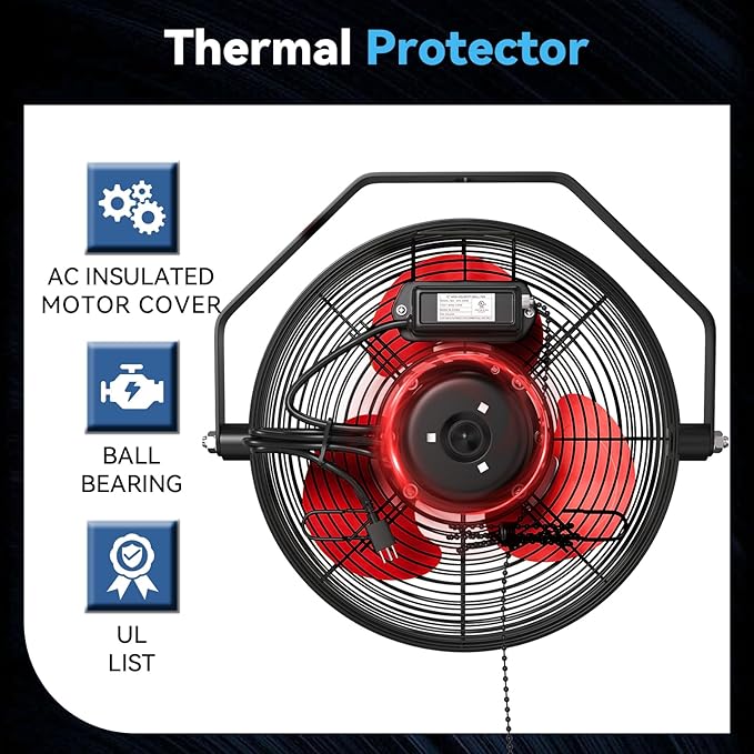 Fanqiebros 12 IN High Velocity Wall Mount Fan, 3 Speed Industrial Wall Fan - Image 7