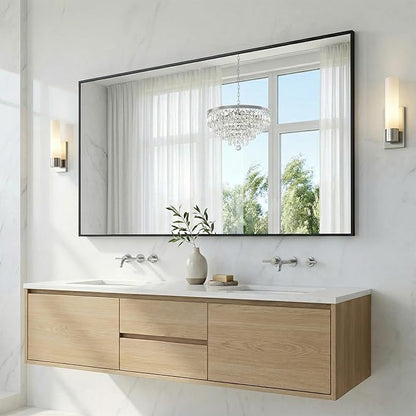 60"x30" Black Bathroom Mirror for Double Vanity, Metal Framed Large Wall Mirror - Image 9