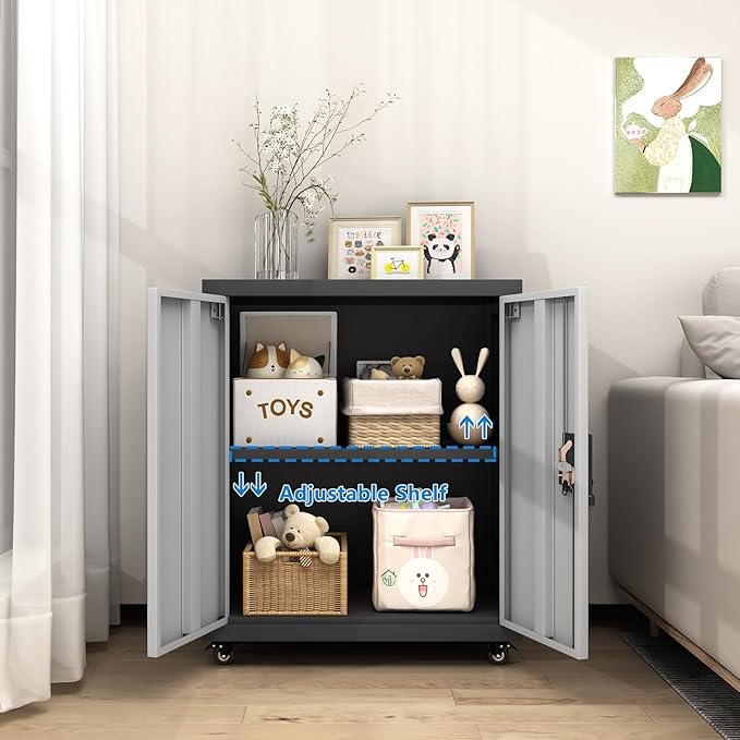 GREATMEET Garage Cabinets with Wheels, Small Storage Cabinet with Doors and - Image 5
