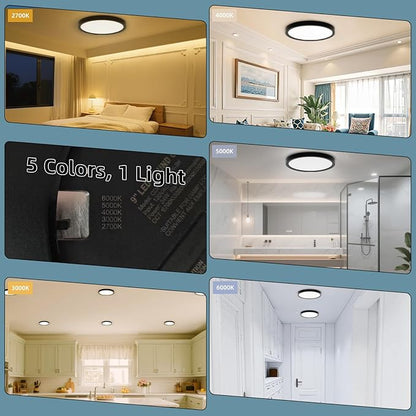TOPELER Black LED Flush Mount Ceiling Light, 9inch 24W 2000Lm Dimmable Overhead - Image 3