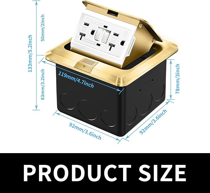 Vagueior Pop-Up Floor Box Kit, 20A Tamper-Weather Resistant Receptacle GFCI - Image 2