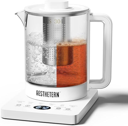 Electric Tea Kettle with Infuser, 1.5L Glass Water Boiler with Temperature by Aesthetern